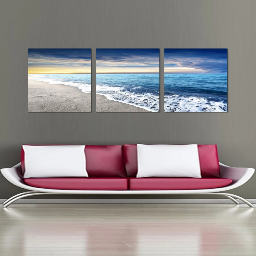 

Printed Painting modern home decorative Painting Beach Painting on canvas 3 Panel Wall art With Framed W0062