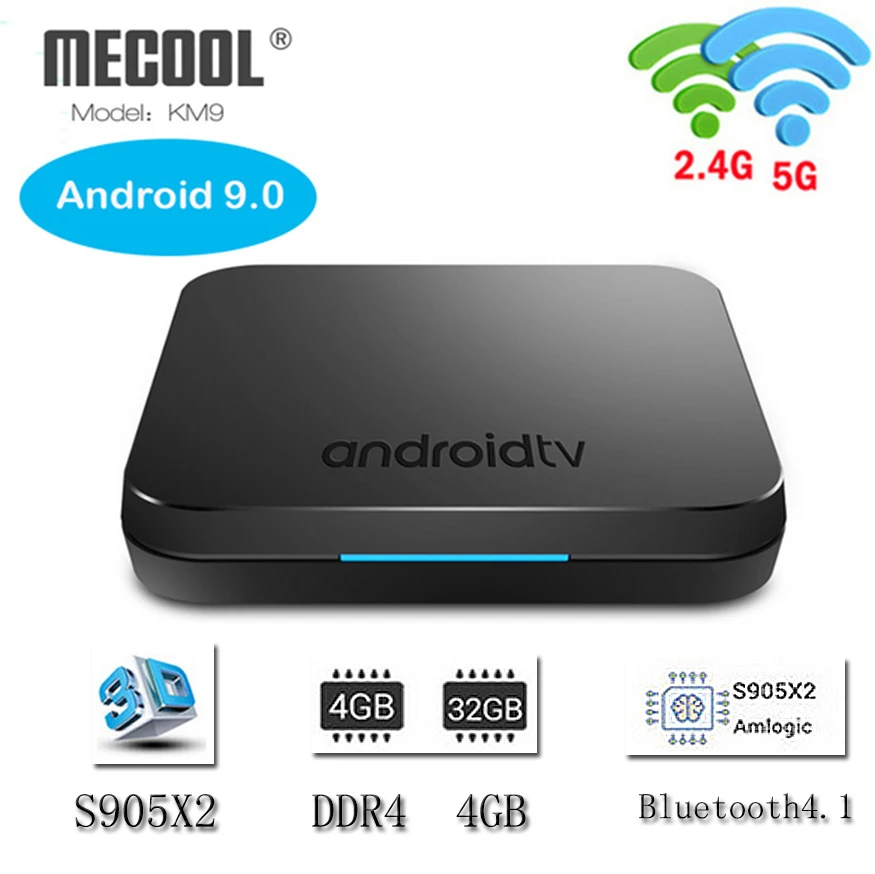 

MECOOL KM9 Android 9.0 Amlogic S905X2 Quad core 4GB DDR4 RAM 32GB 2.4G/5G WiFi BT 4.1 Smart Android Set tv box Media Player