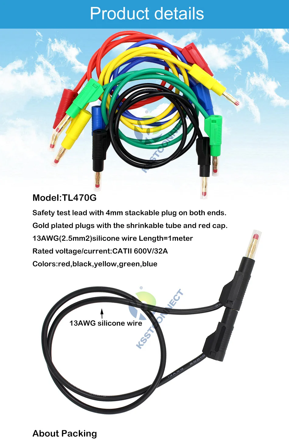 TL470G 5 шт. 1,0 м Высокое качество 13AWG2. 5seq мм гибкие силиконовые Тестовые провода 4 мм мужской выдвижной штекер стекируемые провода