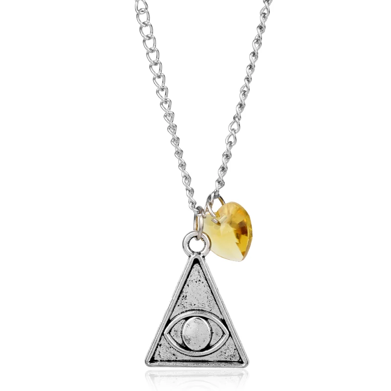 

MQCHUN 2018 Vintage Silver Pyramid Triangle Eye Pendant All Seeing Eye Crystal Necklace The Eye of Providence Illuminati Jewelry