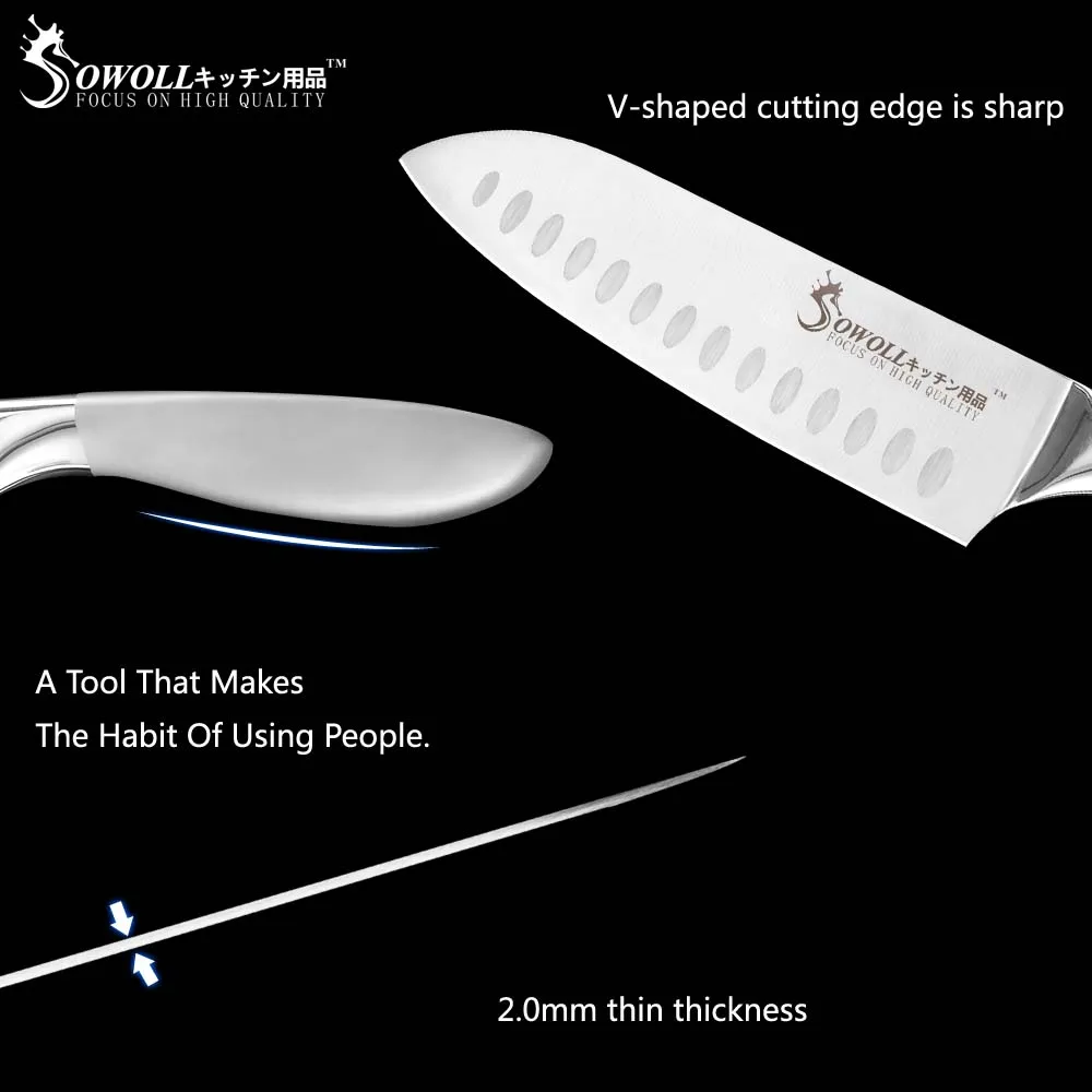 Sowoll 7 дюймов Нержавеющая сталь Пособия по кулинарии Ножи Japnese повара сантоку ножи рукоятка покрыта нескользким материалом японский шеф-повар Кухня Кливер столовые приборы