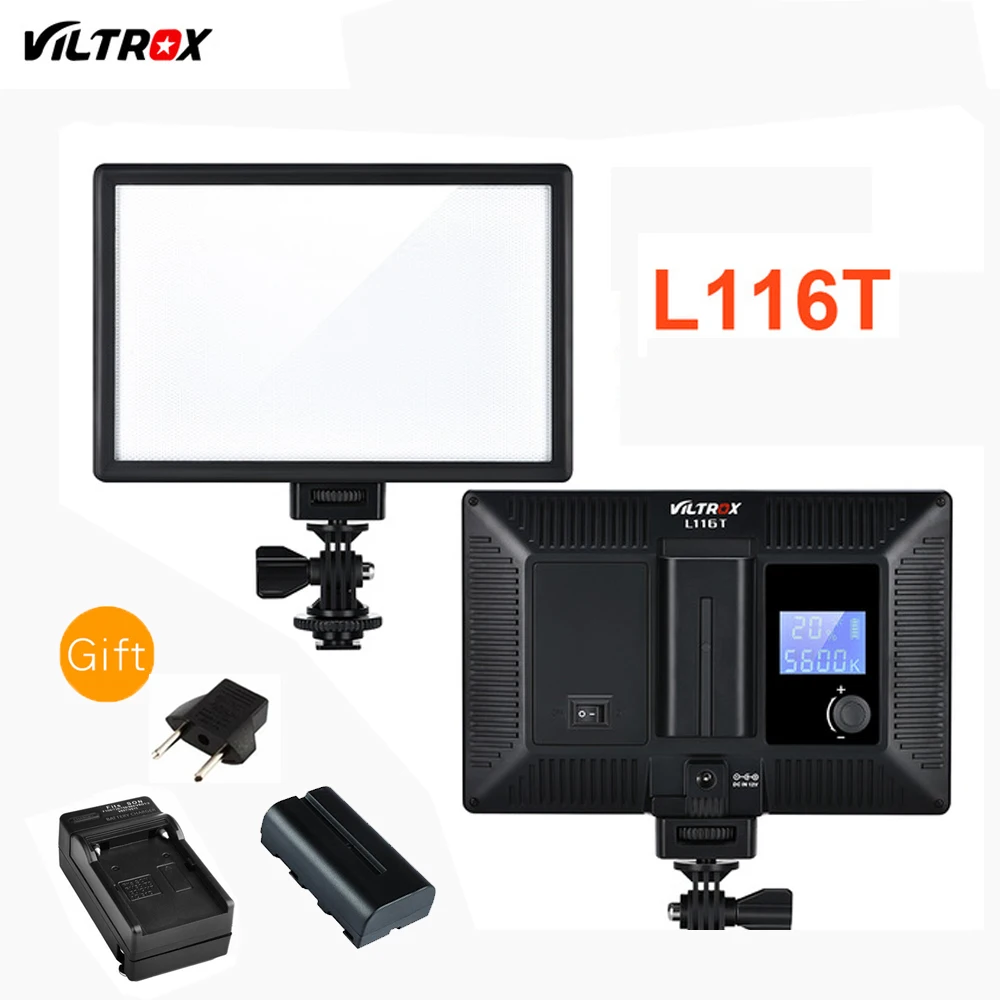 Viltrox L116T ЖК-дисплей двухцветный и затемняемый тонкий DSLR видео светодиодный свет+ батарея+ зарядное устройство для камеры Canon Nikon DV видеокамеры