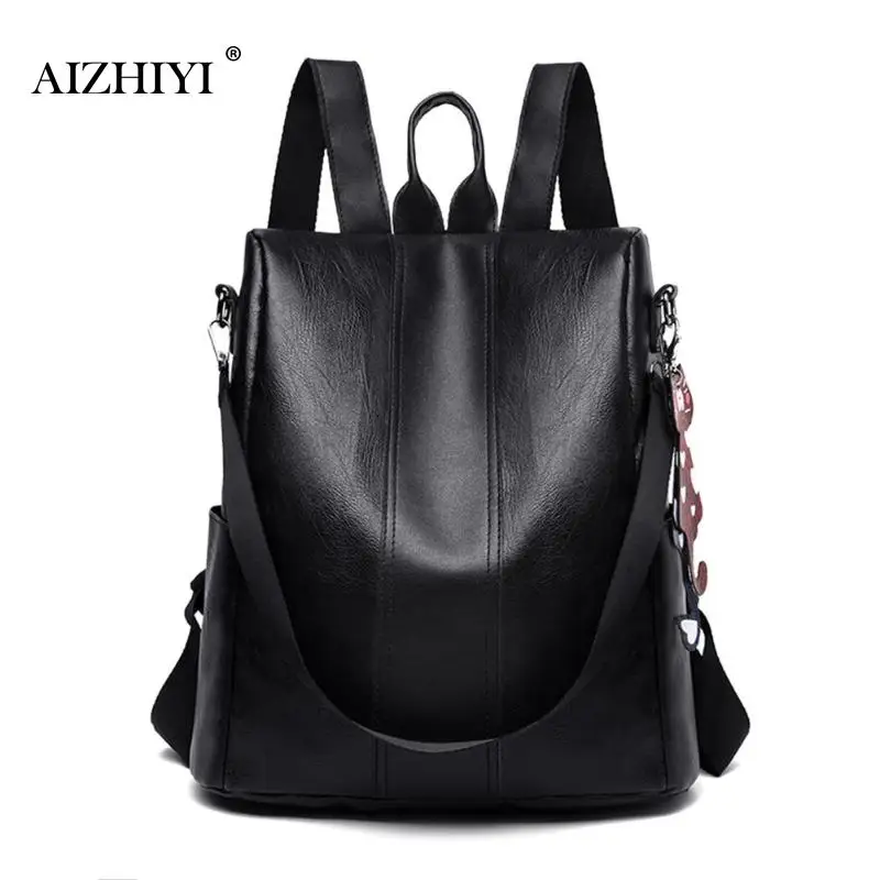 

Women Anti-theft Backpack High Quality School Bag For Women Multifunctional Travel Bags Solid Color Leather Shoulder School Bags