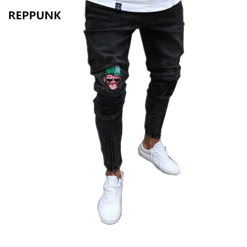 Мужские джинсовые брюки REPPUNK черные джинсы на молнии хит продаж новинка