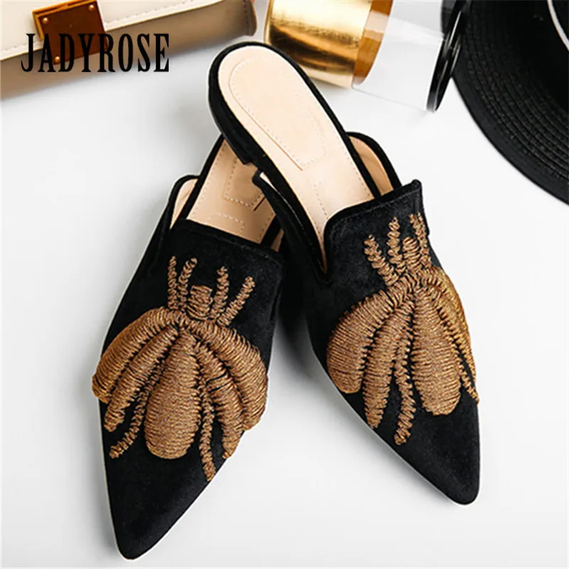 

Jady Rose Spider Embroidery Women Slippers Casual Flat Shoes Woman Pointed Toe Loafers Outside Slides Ladies Flats Mules