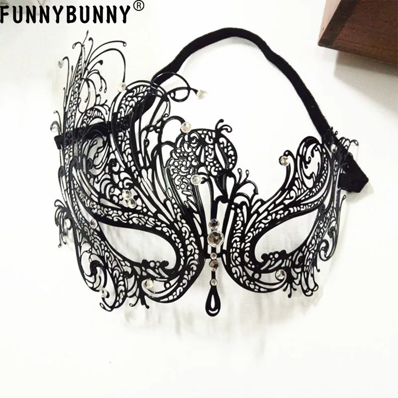 

FUNNYBUNNY Masquerade Mask for Women Ultralight Metal Mask Shiny Metal Rhinestone Venetian Pretty Party Evening Prom Ball Mask