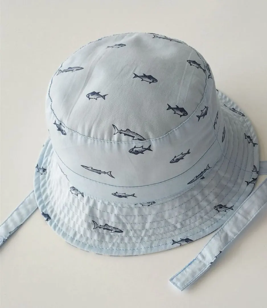 Детский складной Рыба Печать клетчатая шляпа два боковых Двусторонняя одежда Животные Рыбацкая шляпа ребенок Боб колпачки, защита от солнца, A1