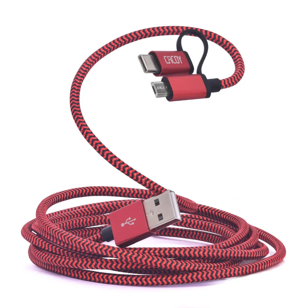Cacoy 2M USB C to Micro Adapter [2 in 1] Cable Braided for Samsung Galaxy Note9/8/S9/S8 Nexus 5X/6P OnePlus 2/3 and More |