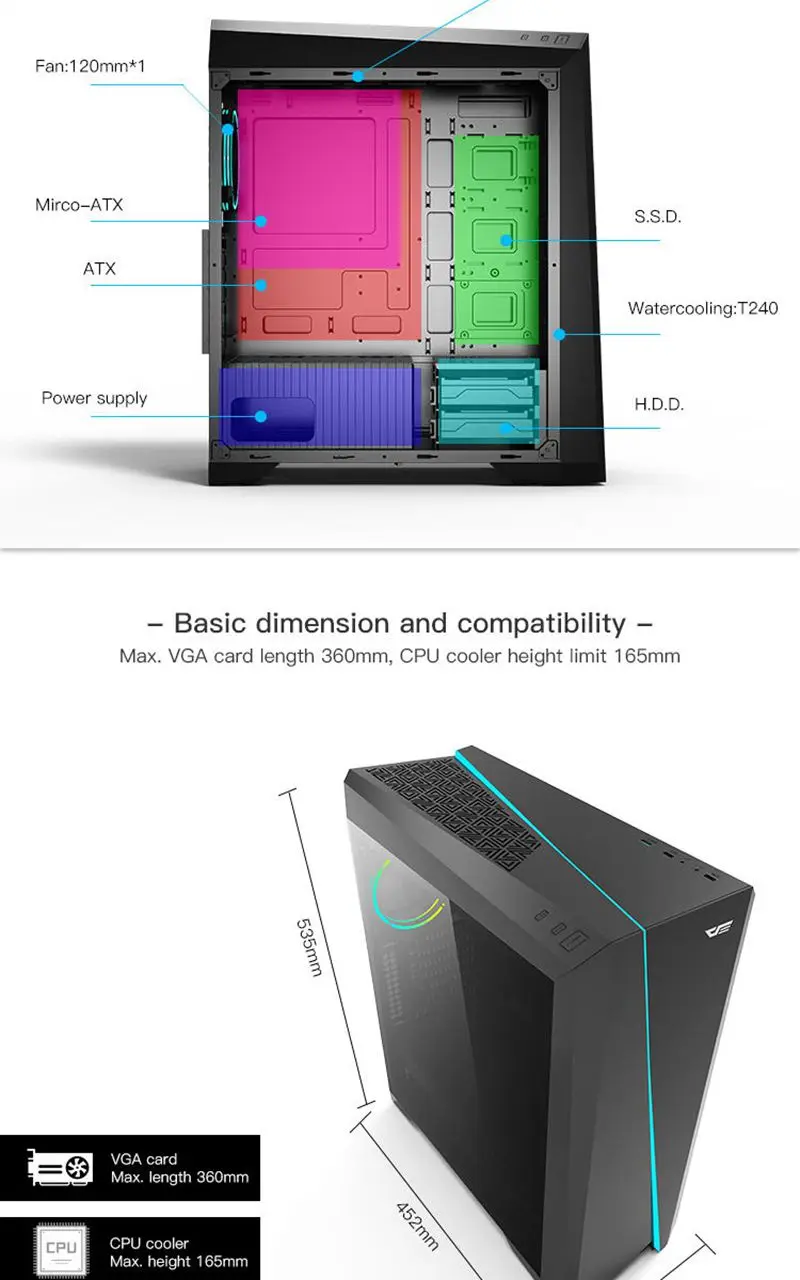 Aigo Flash PC компьютерный игровой чехол ATX Mid-Tower USB 3,0 порты окна из закаленного стекла чехол для компьютера шасси 120 мм вентиляторы RGB