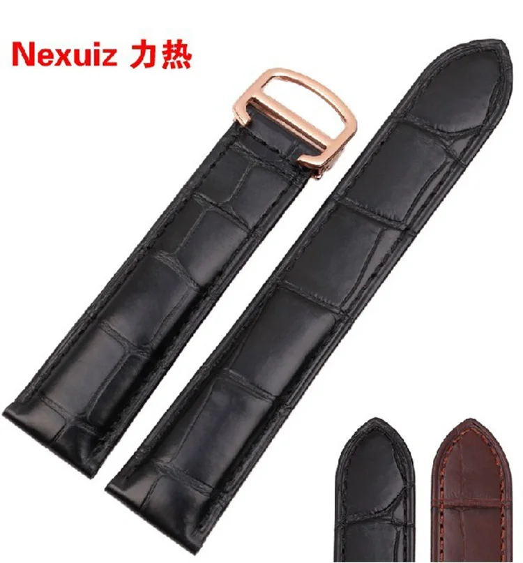 

Watchband alligator Leather Black Bracelet 18mm 20mm 22mm Strap stainless steel deployment Folding Buckle for brand watches