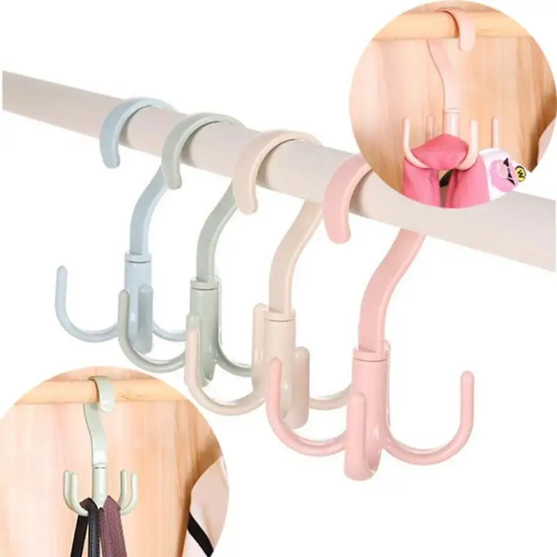 

4 Hooks Plastic Clothes Ties Bag 360 Degrees Rotated Holder Shelf Hanger Hanging Rack Storage Organizer Scarf Hanger Hook