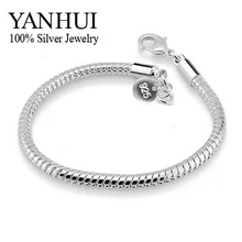 YANHUI 100% Plata de Ley 925 Brazaletes de las Pulseras Para Las Mujeres S925 Enteros 3mm Hueso de La Serpiente Pulsera Joyería de Plata de La Manera HB001