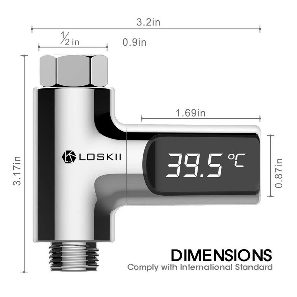 Loskii LW-101 светодиодный дисплей домашний поток воды самогенерирующий измеритель температуры электроэнергии монитор умный термометр для душа ванная комната