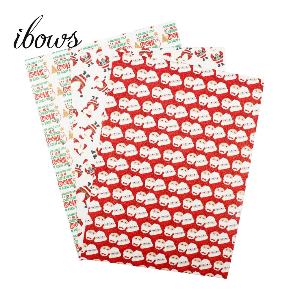

22CM*30CM Glitter Fabric Santa Claus Reindeer Pattern Shiny Sheet Christmas Theme DIY HairBows Handmade Crafts Decorative Fabric