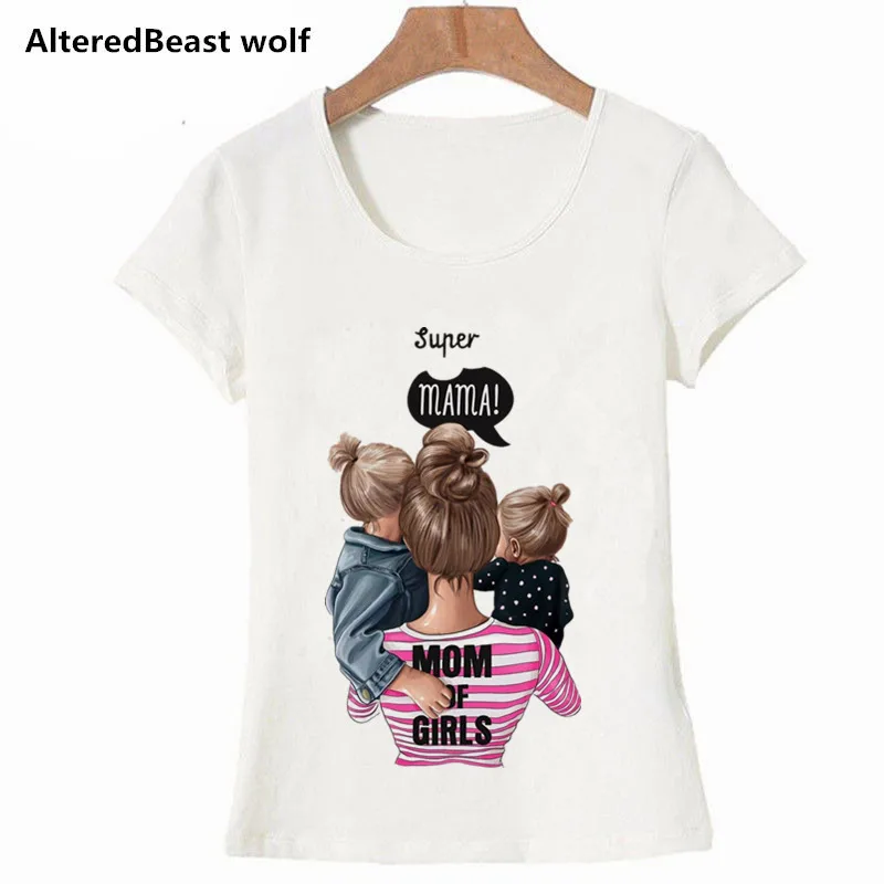 سوبر ماما تي شيرت للنساء الأم الحب طباعة تي شيرت أبيض المحملة قميص فام أمي فوج T قميص قمم الشارع الشهير الملابس