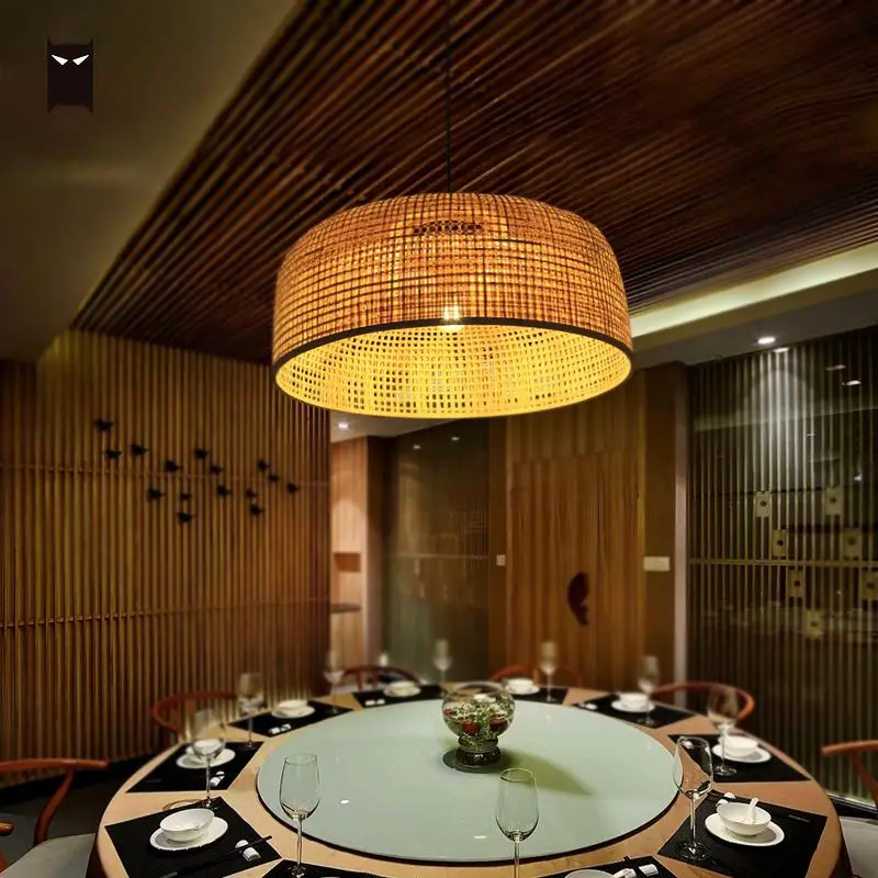 Natural Black Bamboo Wicker Lampshade Hat Large Pendant Light Natural Black Bamboo Wicker Lampshade Hat Large Pendant Light Antique Chinese Asian Rattan Hanging Ceiling Lamps Foyer Lighting In Lights From