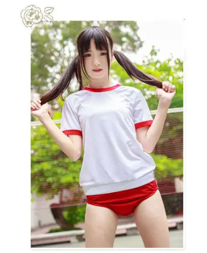 Милая японская школьная Спортивная одежда для девочек, шаровары, косплей, униформа, костюмы, Классический Топ+ шорты, комплект из 2 предметов, красный и синий
