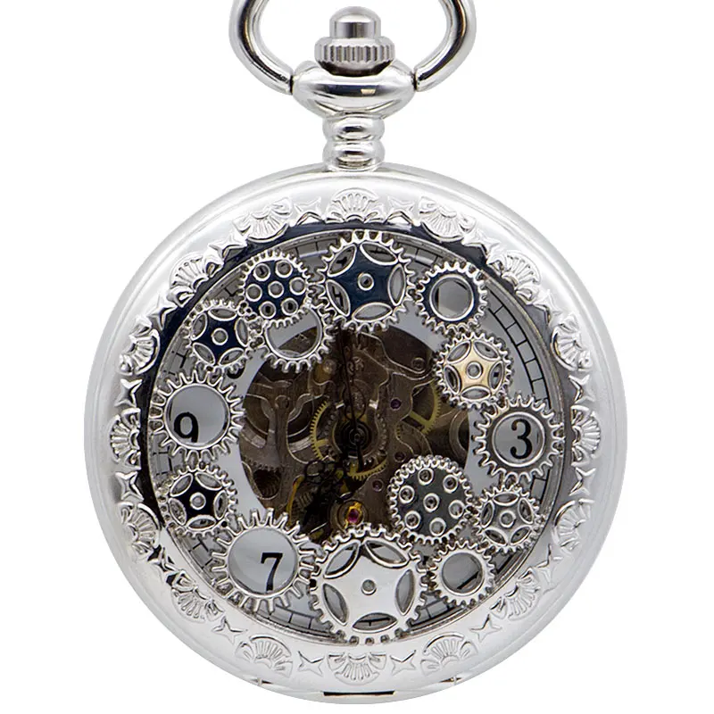 

Retro Steampunk Mechanical Pocket Watch Men Women FOB Watch Necklace Pendant Chain Hand Wind Double Hunter reloj de bolsillo
