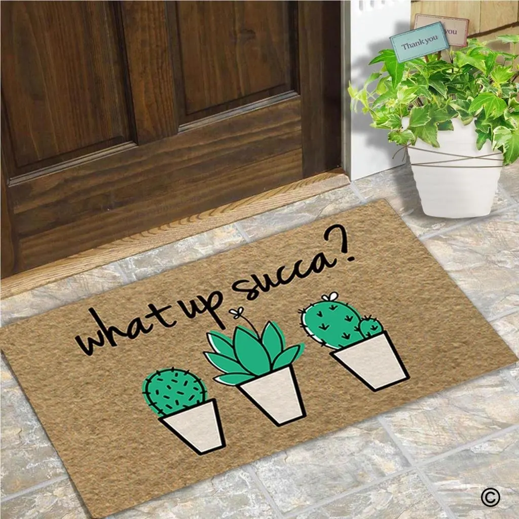 

Memory Home Funny Door Mat Entrance Front Cactus Potted Floor Mat What Up Succa Home Kitchen Carpet Decor Doormat Non-Slip Rug