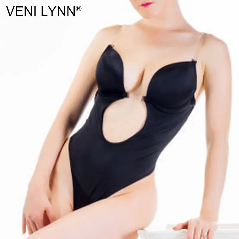 VENI LYNN боди-стринги с глубоким погружением и открытой спиной, утягивающий корсет, утягивающий живот, женский пояс, тонкий невидимый бюстгальтер под платье - Цвет: Черный