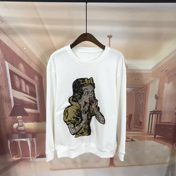 

Princess design round - neck cotton top embroidery loose sequin women's style Sweatshirts