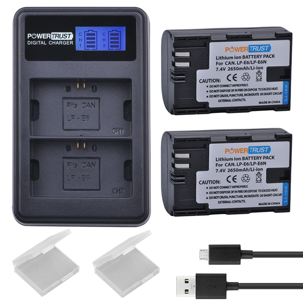 2x2650 мА/ч, LP-E6 LPE6 LP E6 LP-E6N Батарея+ ЖК-дисплей USB Dual Зарядное устройство для цифровой однообъективной зеркальной камеры Canon EOS 60D, 70D, 80D, EOS 5DS R, 5D Mark II, 5D Mark III