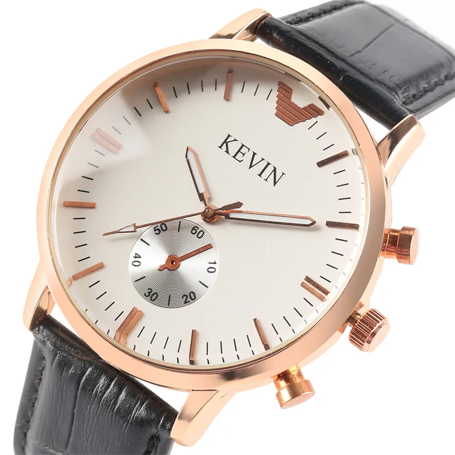 

KEVIN Rose Gold Case Women Wrist Watch Black/Brown Leather Band Quartz Lady Watches Creative Clock 2018 Best Gifts for Female