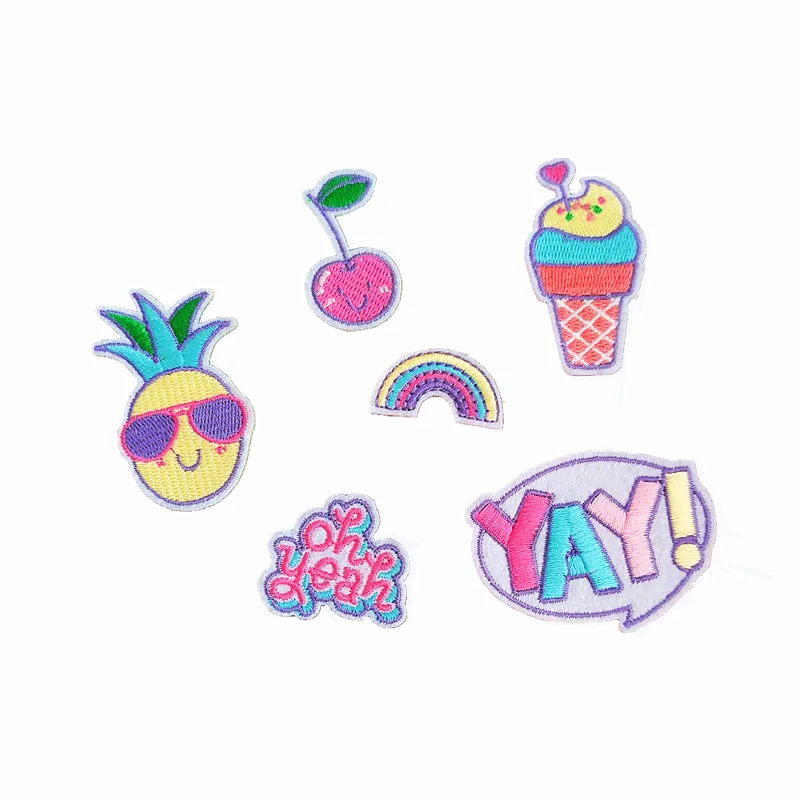 

6pcs Fruit Pineapple Ice Cream Apple Patch Set Embroidered Iron On Patches For Clothing Jeans Jacket T-shirt Clothes Decoration