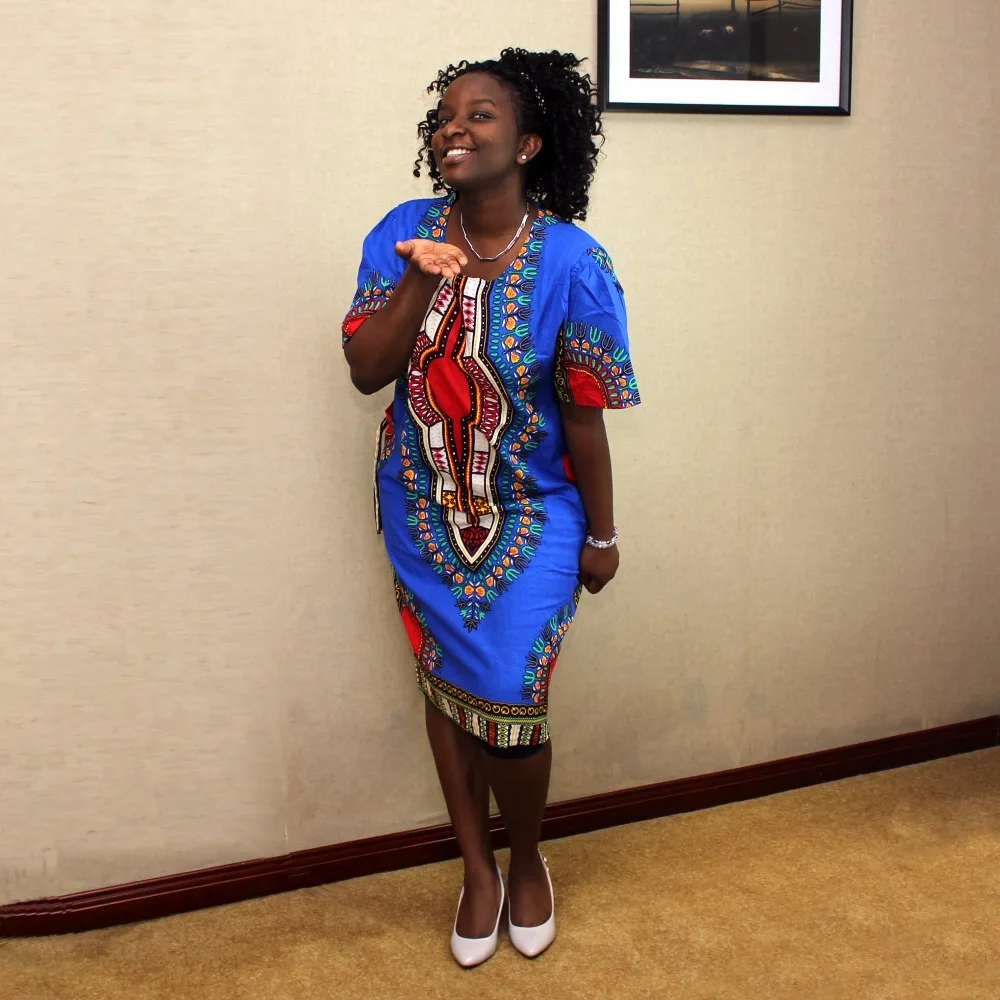 7 цветов Дашики карманы Африканский Племенной рубашки Дашики печати женщин Лаконичное платье Хиппи одежда