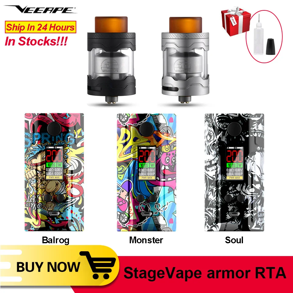 

Original Electronic Cigarette Laisimo E3-3 MOD with StageVape Armor RTA 25mm Rebuildable Tank Atomizer 3ml Single Coil Building