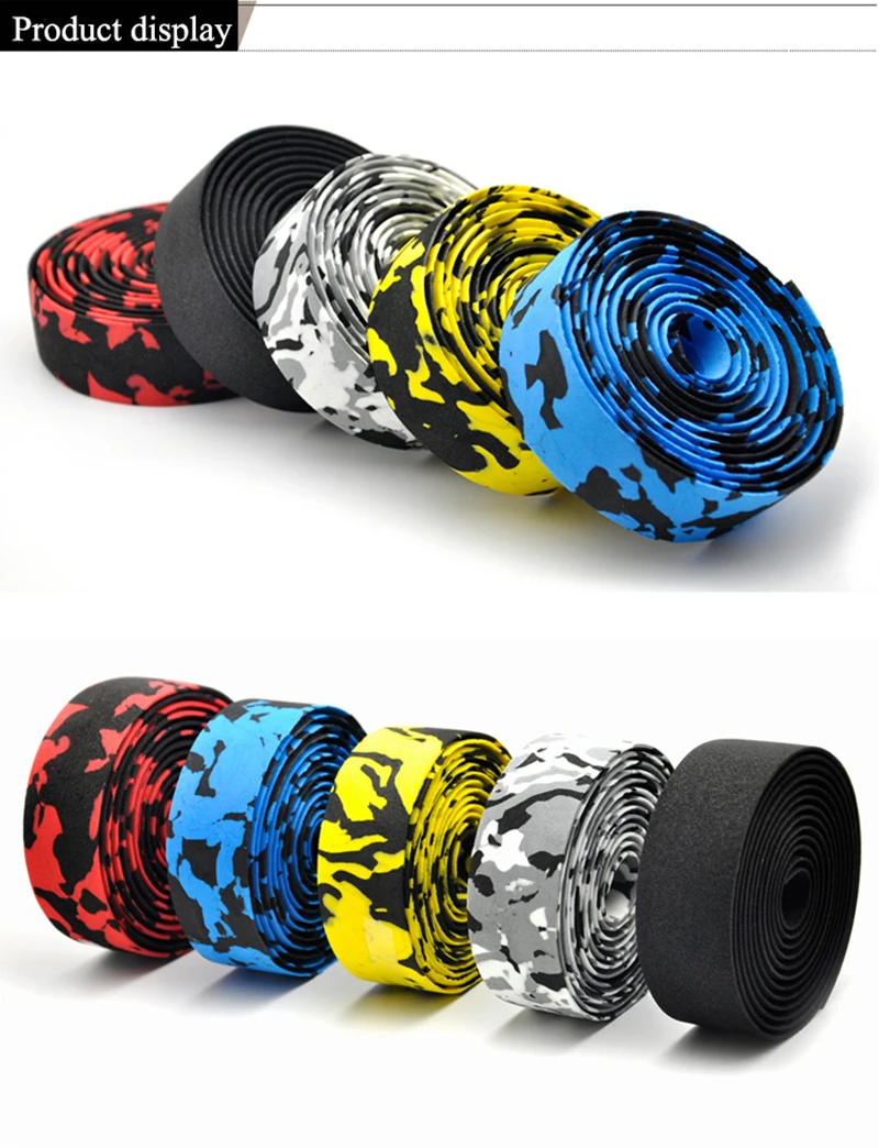 Road Bike Bicycle Handlebar tape Camouflage Cycling Handle Belt Cork Wrap with Bar Plugs (7)