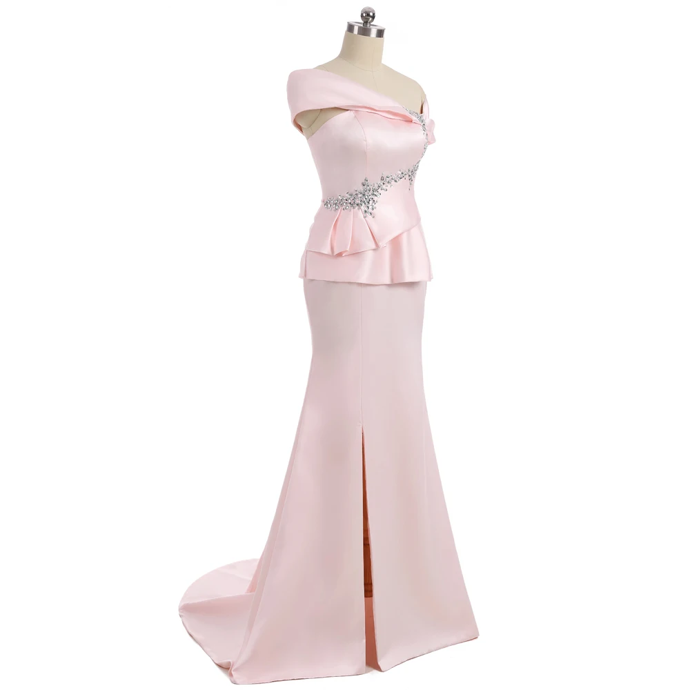 Плюс размер розовый 2019 Мать невесты платья Русалка с короткими рукавами атласные бисером свадебное платье Мать платья для свадьбы