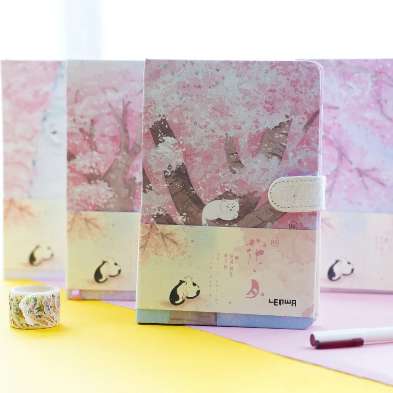 "Кот сакуры" дневник в твердой обложке милый журнал для учебы блокнот красивые канцелярские принадлежности подарок
