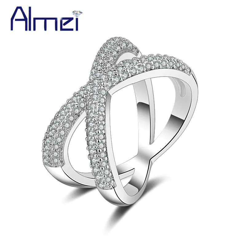 

Almei Infinity Wedding Rings for Women Engagement Ring Female Silver Color Women's Ring with Stones Jewellery Acessorios JZ024