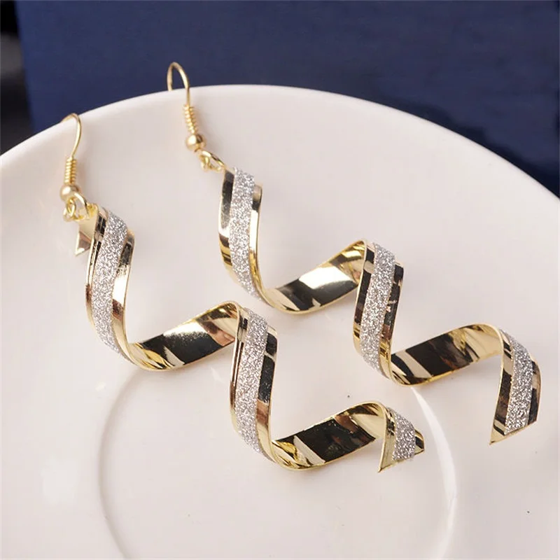 

BONLAVIE 1 Pair Women Sophisticated Twist Spiral Eardrops Dangle Hook Earrings Wild Retro Surround Frosted Chic for Lady