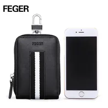 Мужской чехол для ключей из натуральной кожи, Женский держатель для карт, многофункциональный кошелек, сумка для ключей от машины, ключница, 6 брелоков, коровья кожа, мода, FEGER
