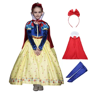 

Girls Snow White Dress with Cloak Headband Deluxe Velvet Brocade Kids Chirstmas Party Cosplay Princess Costume