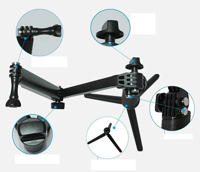 3-сторонний выход штатив-тренога с креплением монопод 3 way селфи-Палка с креплением для экшн-камеры Gopro Hero 7/6/5/4/3+/3/2/1 Xiaomi Xiaoyi спортивной экшн-камеры SJCAM Спортивная Камера