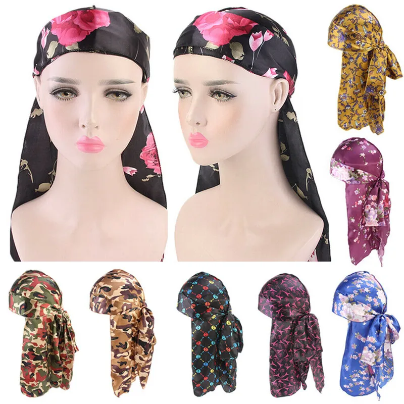 

PUDCOCO 2019 Men Womens Silk Laser Bandana Hat Durag Rag Tail Headwrap Headwear Hats