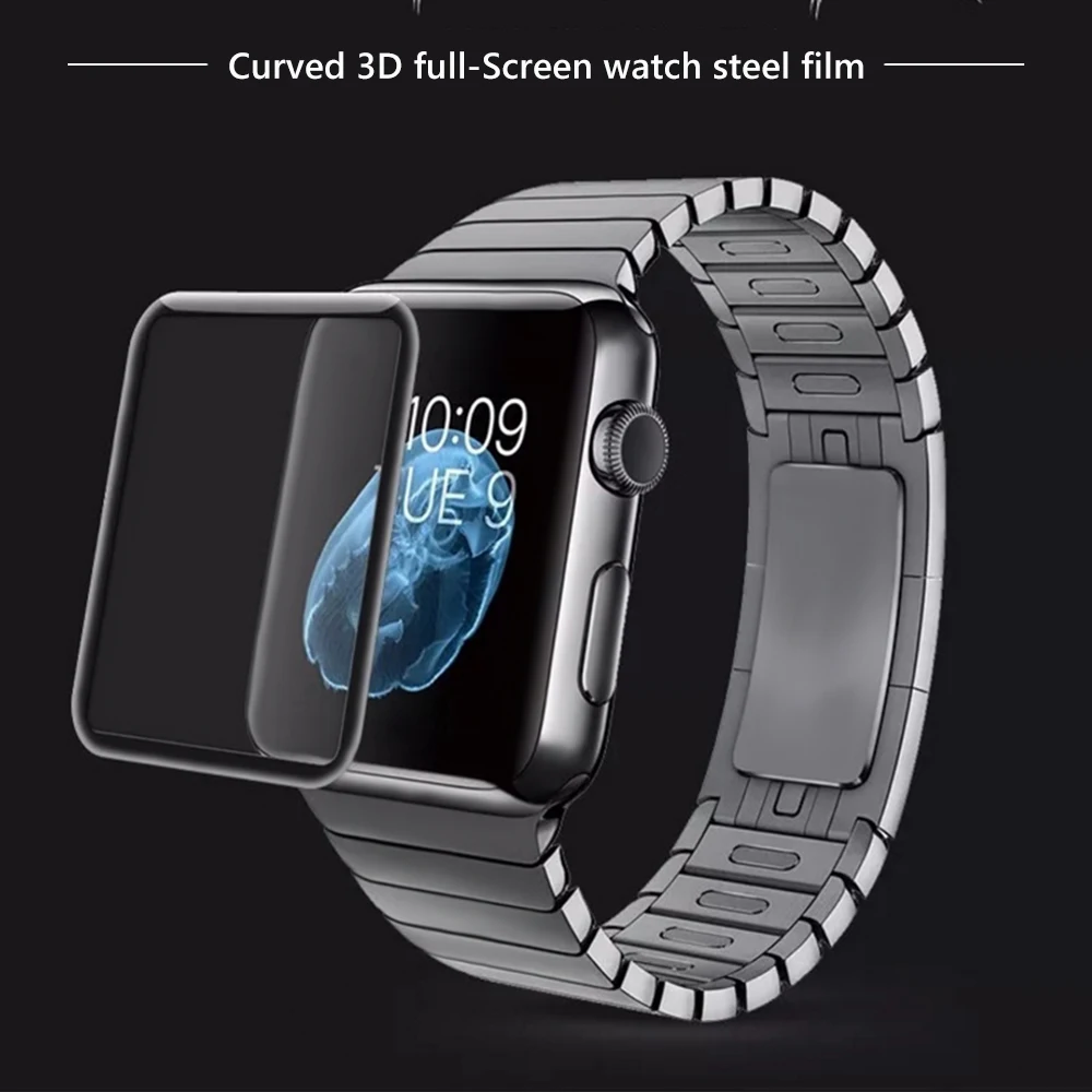 Для наручных часов iWatch серии 1/2/3/4 с уровнем твердости 9H 3D с загнутыми краями на весь экран закаленное Мягкий ТПУ Стекло Экран Защитная пленка для Apple Watch, 38, 42/40/44 мм