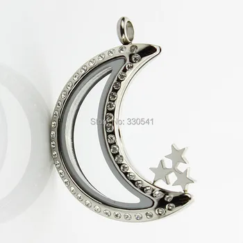 

10pcs moon and star 316L stainless steel silver plated plated magnetic floating locket for floating charm