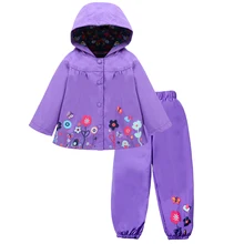 Комплекты одежды для девочек; осенняя одежда для детей; плащ для мальчиков; спортивный костюм; Водонепроницаемая куртка с длинными рукавами и принтом для девочек+ брюки; детская одежда