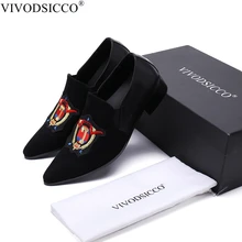 VIVODSICCO/итальянские мужские модельные туфли из натуральной кожи; свадебные туфли в деловом стиле; лоферы с острым носком; мужская обувь на плоской подошве; вышитая обувь