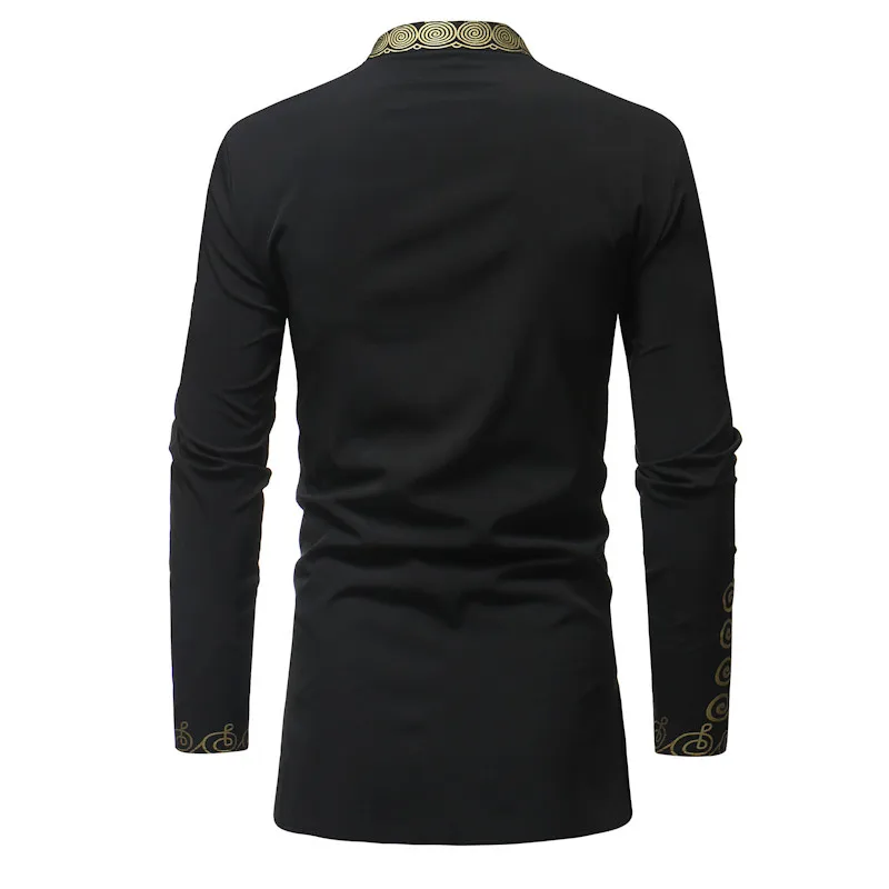 Autumn Men Dashiki Dress Shirt Summer Stand Collar African Shirts Male Fashion Design High Quality Long Sleeve Clothing (2)