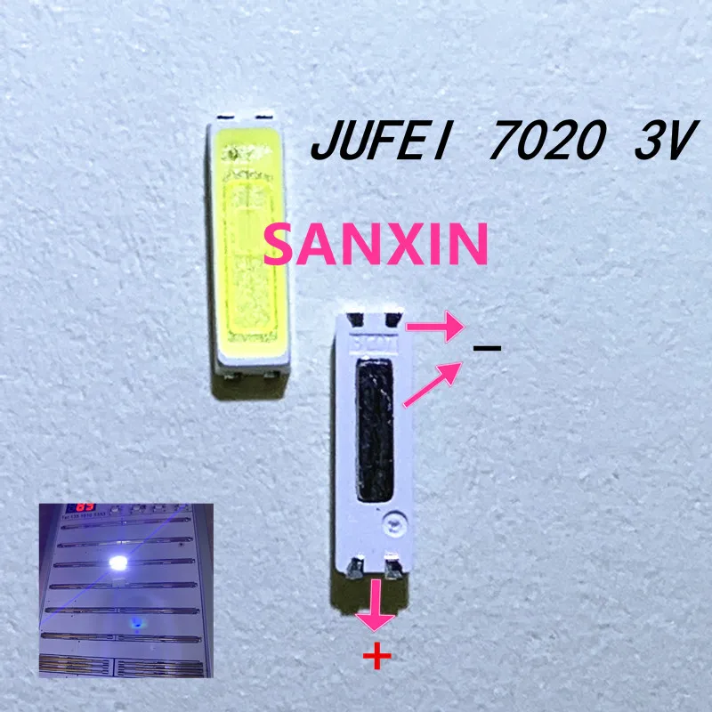 200 шт./лот Jufei SMD LED 7020 3v 0 7 W 240mA холодный белый 10000-13000K для подсветки телевизора |