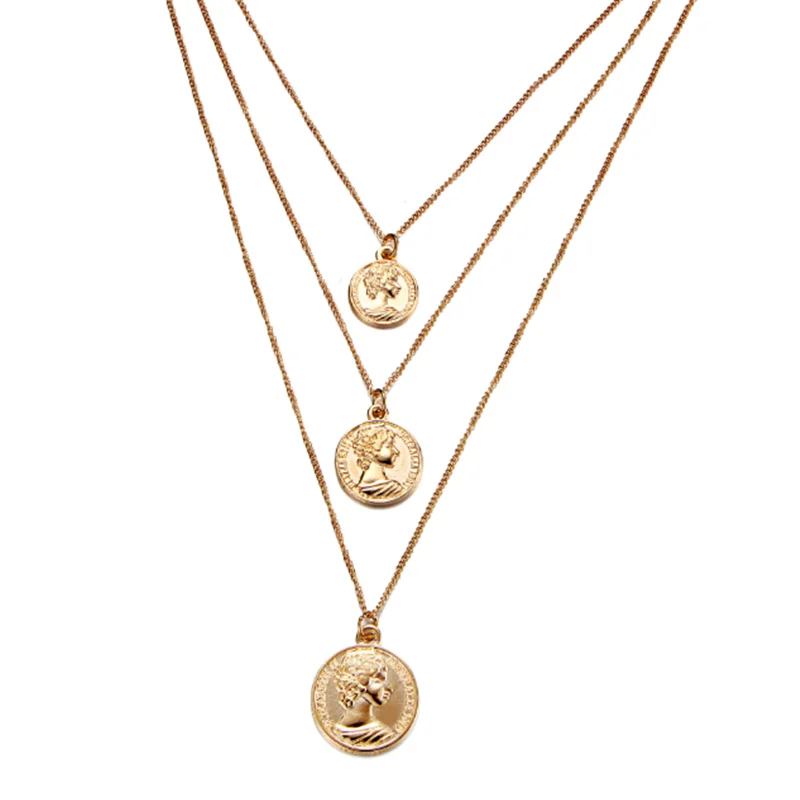 

Vintage Pendant Necklaces For Women Girl Fashion Coin Bohemian Multilayer Necklace Gold Silver Choker Necklace Jewelry Gift