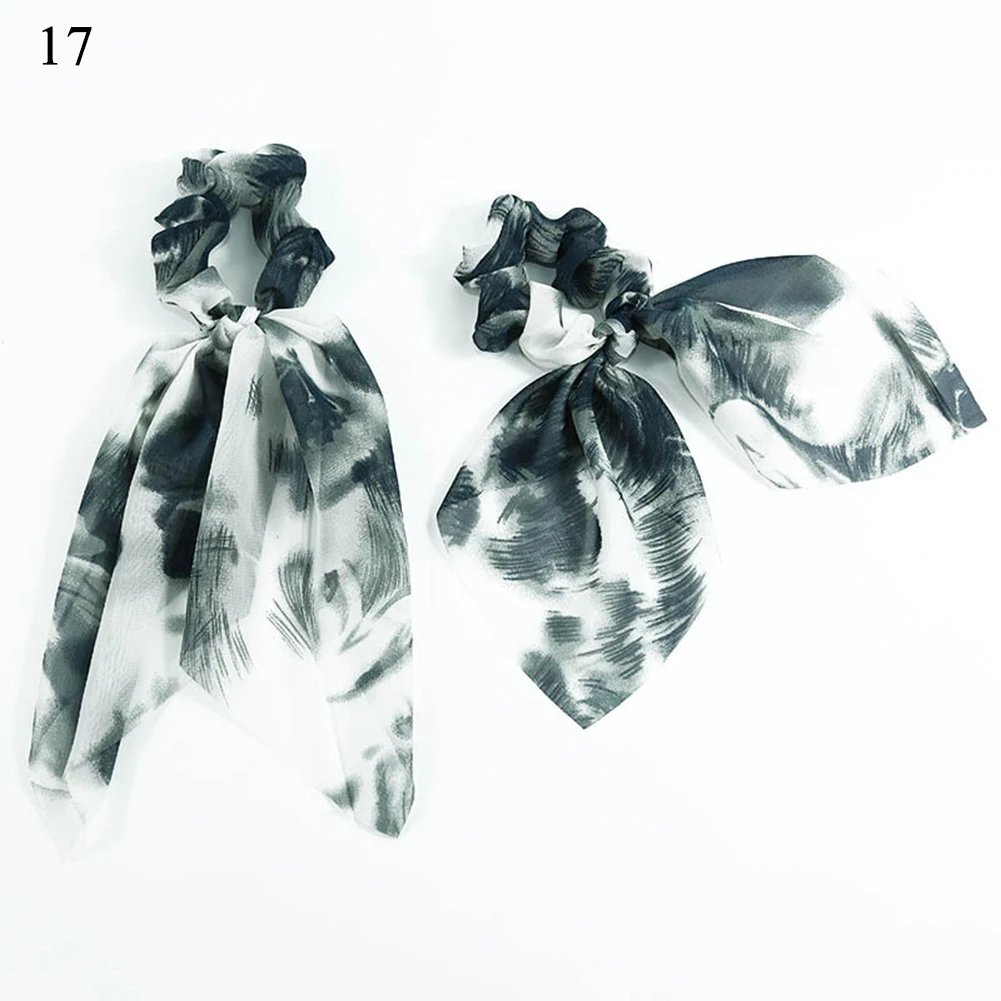 Модный шарф для волос с цветочным принтом эластичные женские обручи винтажная повязка для волос бант резиновые завязки резинки для волос для девочек - Цвет: 17
