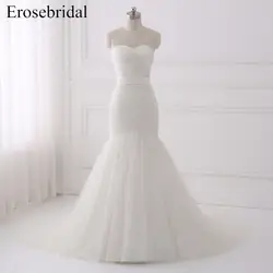 Элегантный 2018 Русалка свадебное платье Erosrbridal Pleat Свадебные платья плюс размеры Свадебные платья с открытой спиной Vestido De Noiva