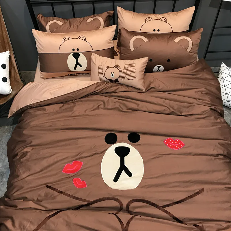 2018 Brown bear bedding sets queen king size bedclothes duvet cover set