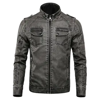 

2020 New Autumn Winter Mens Leather Jacket Coat Thick Warm Fleece High Quality PU Leather Motorcycle Jacket Men